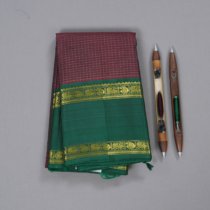 Hayagrivas Wine Maroon Kanjivaram Silk Saree with Bottle Green Border BBD597G4-3