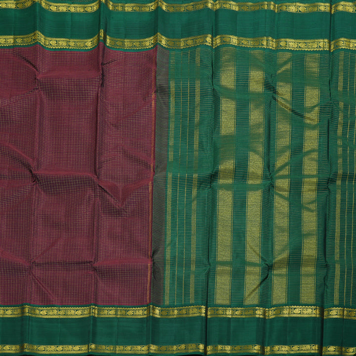 Hayagrivas Wine Maroon Kanjivaram Silk Saree with Bottle Green Border BBD597G4-3