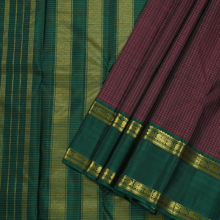 Hayagrivas Wine Maroon Kanjivaram Silk Saree with Bottle Green Border BBD597G4-3