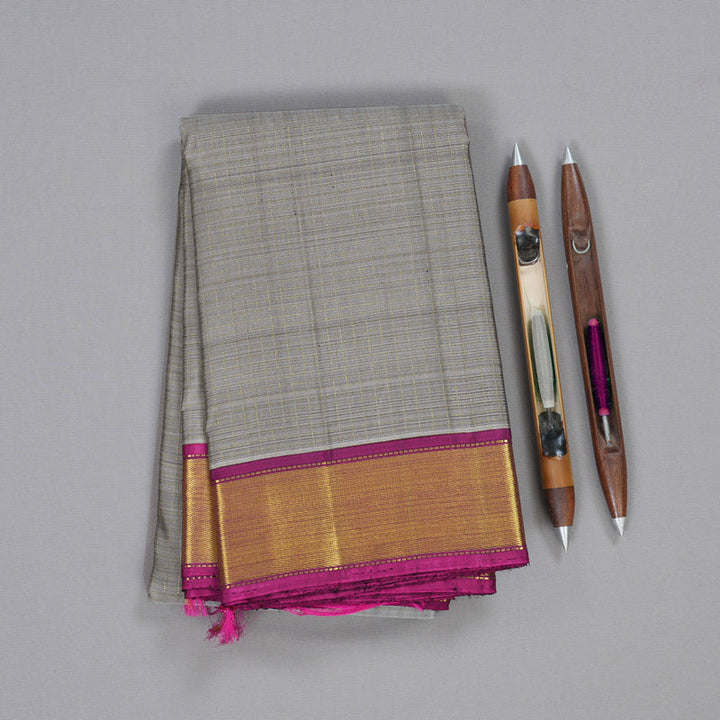 Hayagrivas Grey Kanjivaram Silk Saree with Purple Border BBD597G5-8