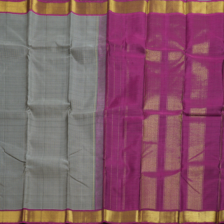 Hayagrivas Grey Kanjivaram Silk Saree with Purple Border BBD597G5-8