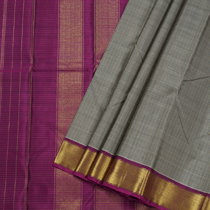 Hayagrivas Grey Kanjivaram Silk Saree with Purple Border BBD597G5-8