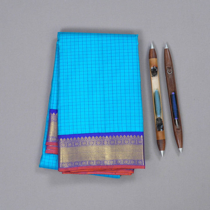 Hayagrivas Handloom Light Blue With Dark Blue Kanjivaram Silk Saree BBD597G8-1