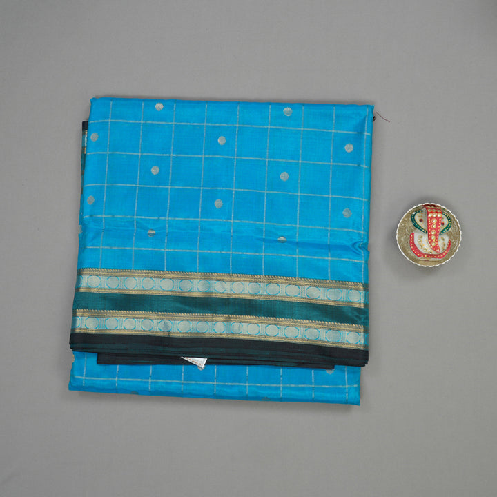 Hayagrivas Handloom Aqua Blue Ten Yards Kanjivaram Silk Cotton Saree with Black Border BBD602G2-3