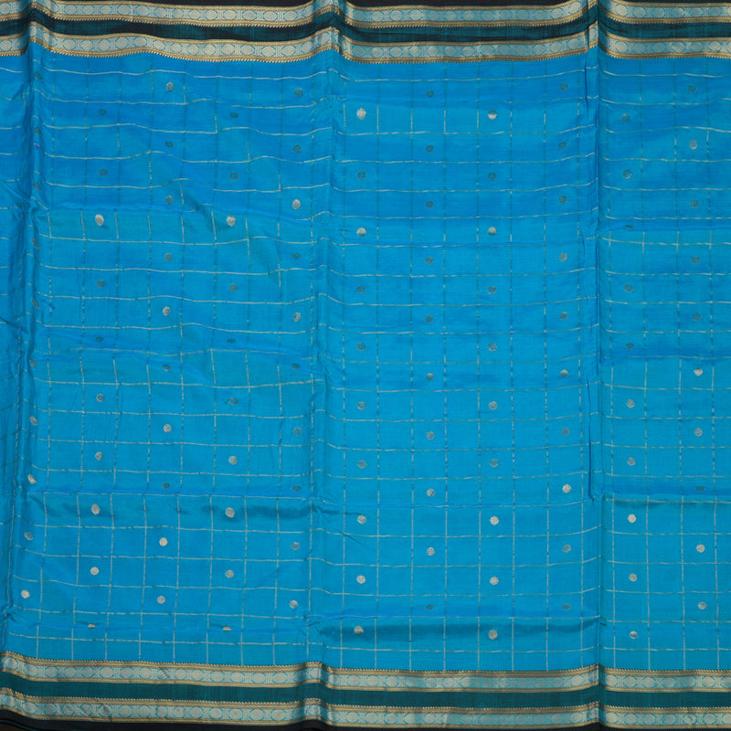 Hayagrivas Handloom Aqua Blue Ten Yards Kanjivaram Silk Cotton Saree with Black Border BBD602G2-3