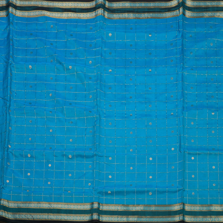 Hayagrivas Handloom Aqua Blue Ten Yards Kanjivaram Silk Cotton Saree with Black Border BBD602G2-3