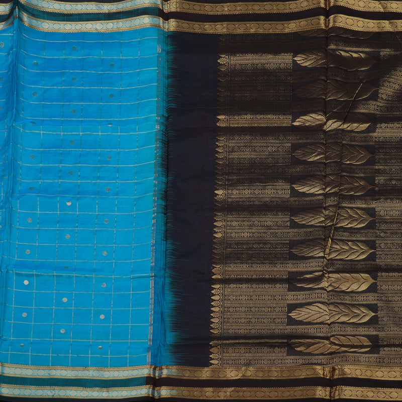 Hayagrivas Handloom Aqua Blue Ten Yards Kanjivaram Silk Cotton Saree with Black Border BBD602G2-3