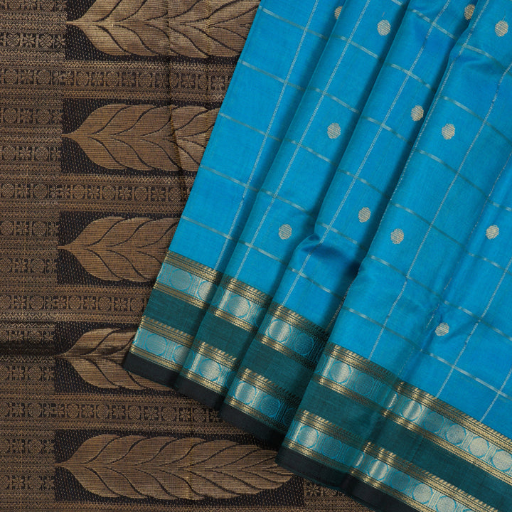 Hayagrivas Handloom Aqua Blue Ten Yards Kanjivaram Silk Cotton Saree with Black Border BBD602G2-3