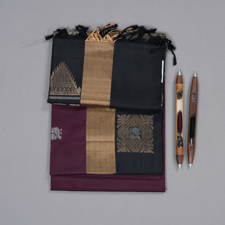 Hayagrivas Purple Soft Silk Saree with Black Border BBD604G1-3