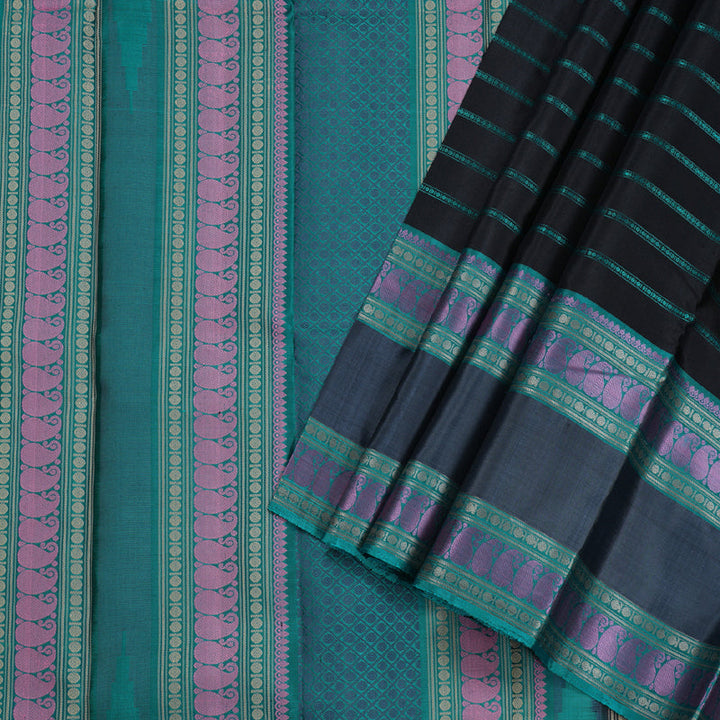 Hayagrivas Black Kanjivaram Silk Saree with Dark Grey Border BBD606G1-4