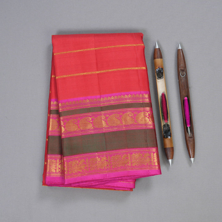 Hayagrivas Red Kanjivaram Silk Saree with Pink Border BBD622G1-1