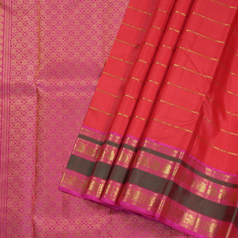 Hayagrivas Red Kanjivaram Silk Saree with Pink Border BBD622G1-1