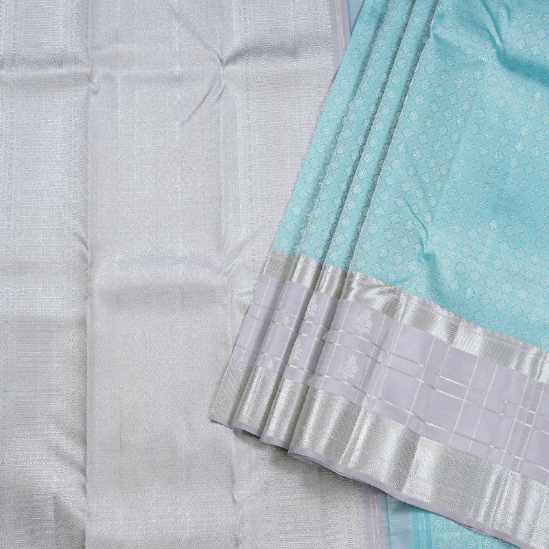 Hayagrivas Light Sky Blue Kanjivaram Silk Saree with Powder Pink Border - BBD628G5-1