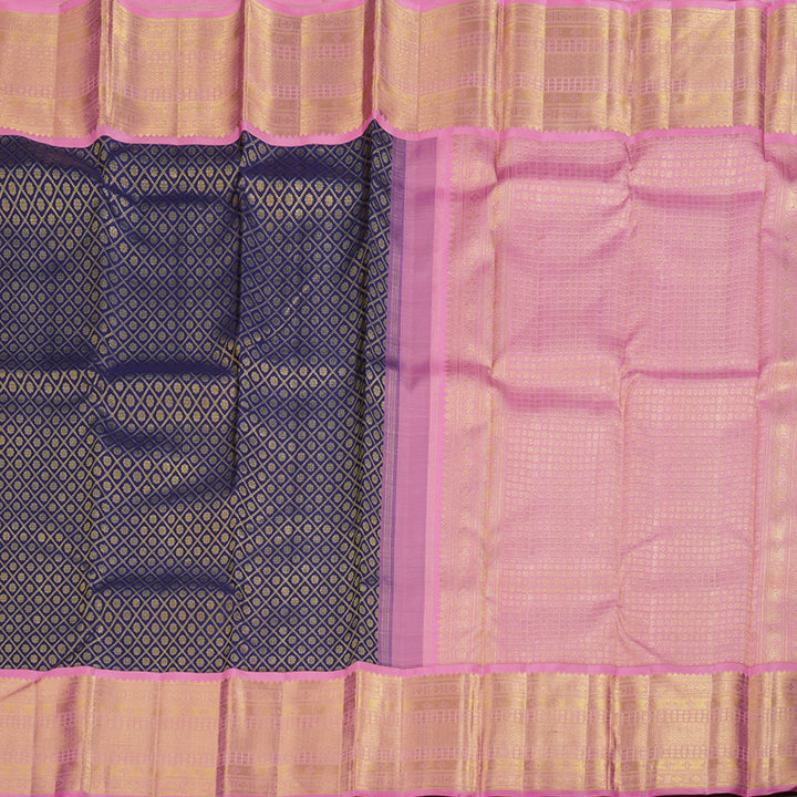 Hayagrivas Navy Blue Kanjivaram Silk Saree with Light Pink Border BBD641G2-1