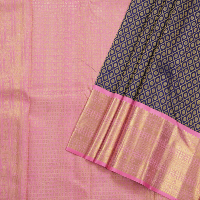 Hayagrivas Navy Blue Kanjivaram Silk Saree with Light Pink Border BBD641G2-1