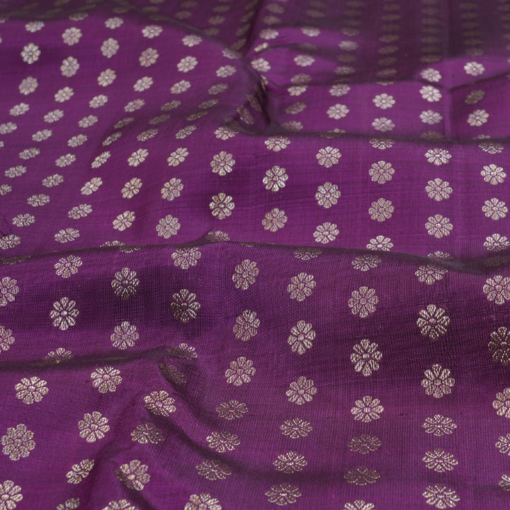 Hayagrivas Purple Kanjivaram Silk Saree with Floral Buttas and Pastel Pink Border - BBD641G3-1