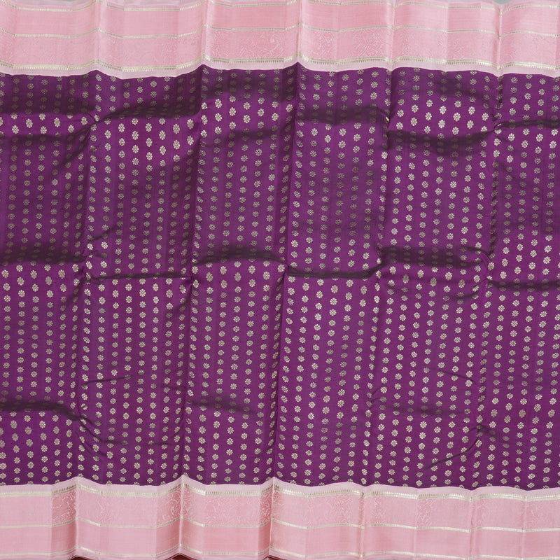 Hayagrivas Purple Kanjivaram Silk Saree with Floral Buttas and Pastel Pink Border - BBD641G3-1