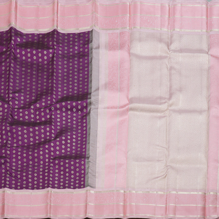 Hayagrivas Purple Kanjivaram Silk Saree with Floral Buttas and Pastel Pink Border - BBD641G3-1