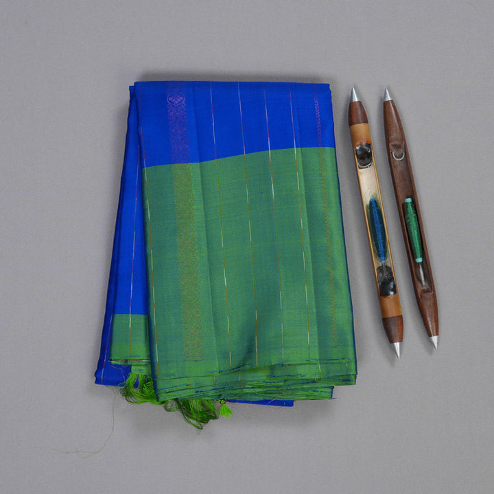 Hayagrivas Blue Handloom Soft Silk Saree with Sea Green Border BBD65D4-4