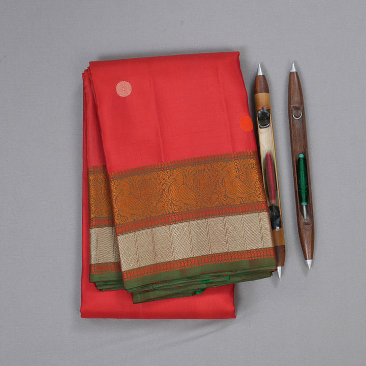 Hayagrivas Red Kanjivaram Silk Saree with Mandhalir Border BBD65D8-1