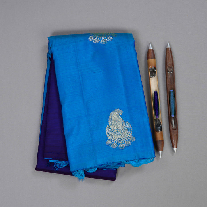 Hayagrivas Blue and Sky Blue Handloom Kanjivaram Silk Saree BBD667H4-2