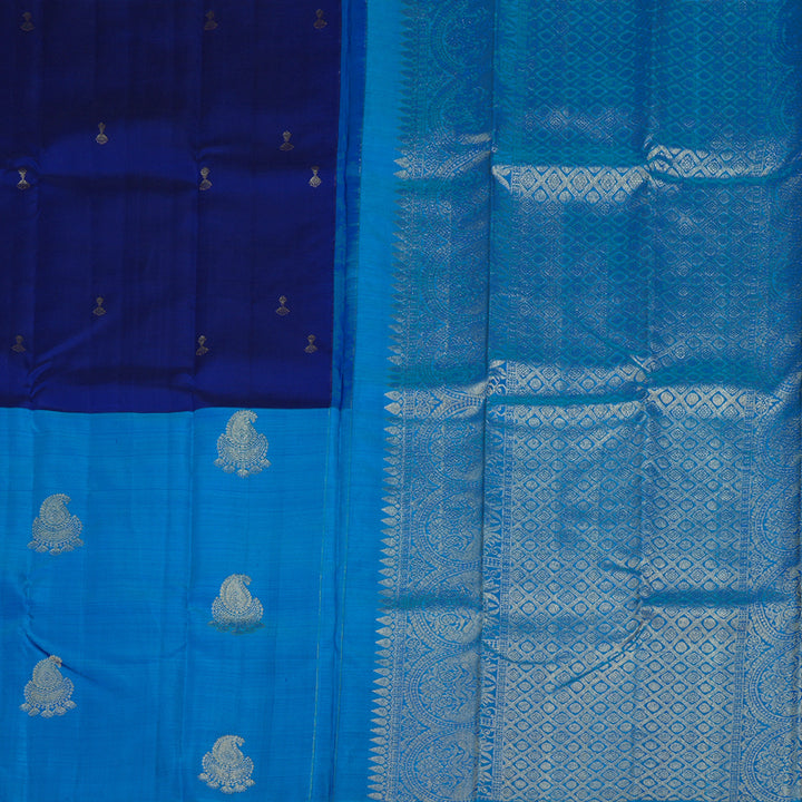 Hayagrivas Blue and Sky Blue Handloom Kanjivaram Silk Saree BBD667H4-2