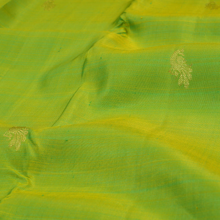 Hayagrivas Fluorescent Green Kanjivaram Silk Saree with Sea Blue Border BBD667H5-3