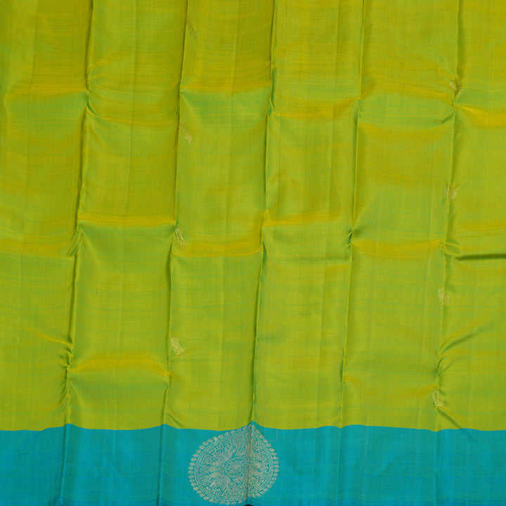 Hayagrivas Fluorescent Green Kanjivaram Silk Saree with Sea Blue Border BBD667H5-3