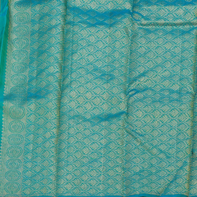 Hayagrivas Fluorescent Green Kanjivaram Silk Saree with Sea Blue Border BBD667H5-3