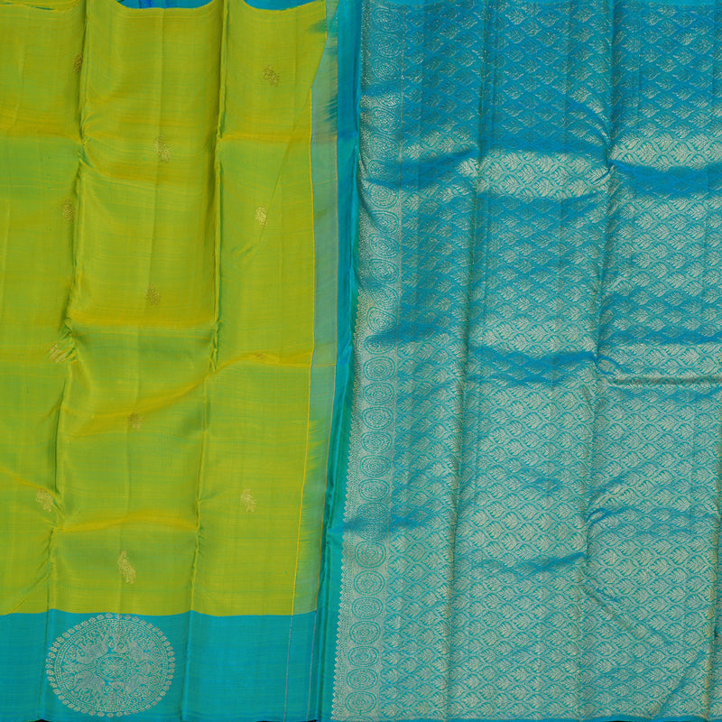 Hayagrivas Fluorescent Green Kanjivaram Silk Saree with Sea Blue Border BBD667H5-3