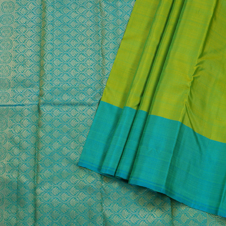 Hayagrivas Fluorescent Green Kanjivaram Silk Saree with Sea Blue Border BBD667H5-3