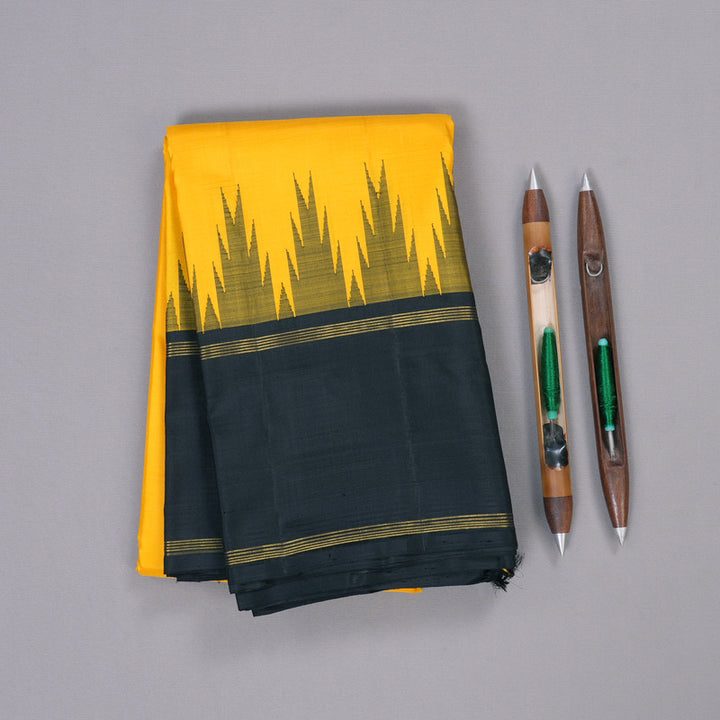 Hayagrivas Yellow Kanjivaram Silk Saree with Black Border BBD673H1-1