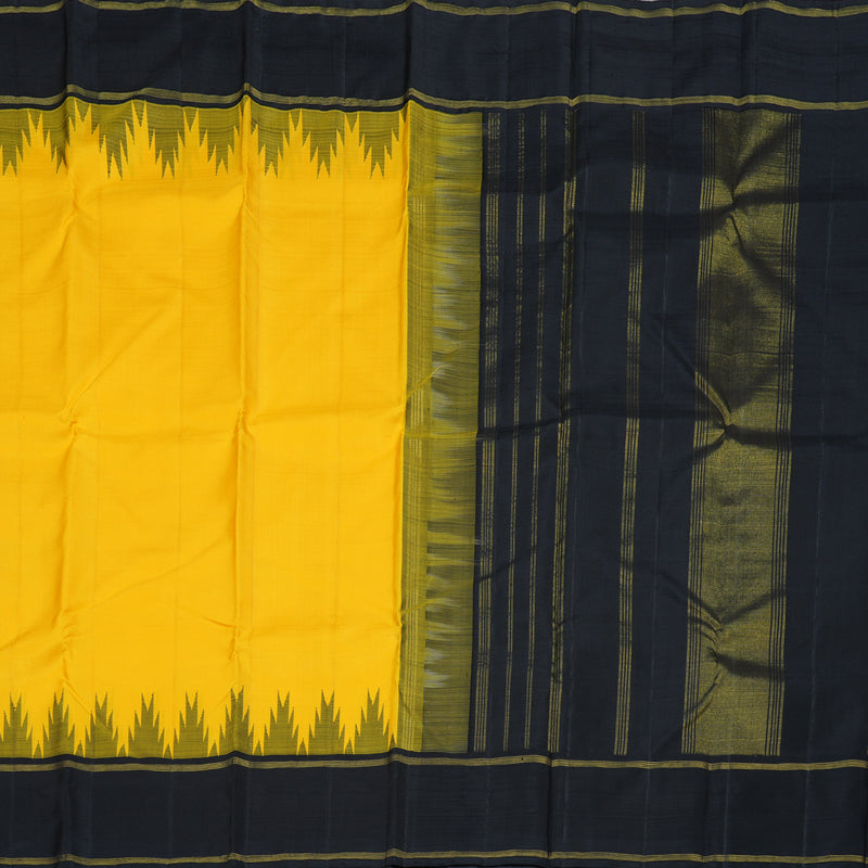 Hayagrivas Yellow Kanjivaram Silk Saree with Black Border BBD673H1-1