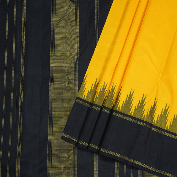 Hayagrivas Yellow Kanjivaram Silk Saree with Black Border BBD673H1-1