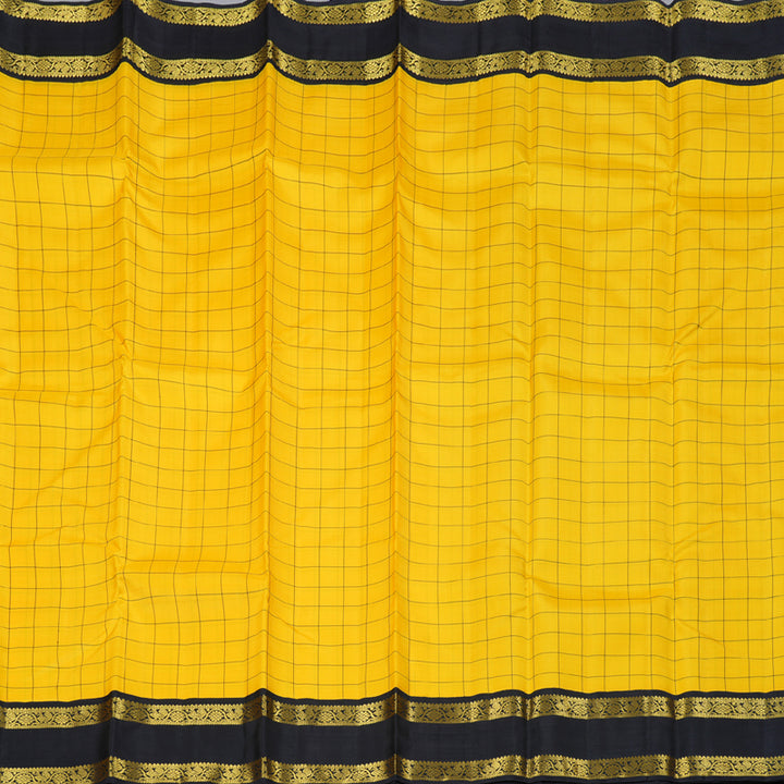 Hayagrivas Yellow Handloom Kanjivaram Silk Saree with Black Border BBD673H2-10