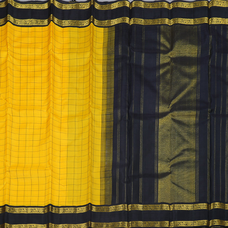 Hayagrivas Yellow Handloom Kanjivaram Silk Saree with Black Border BBD673H2-10