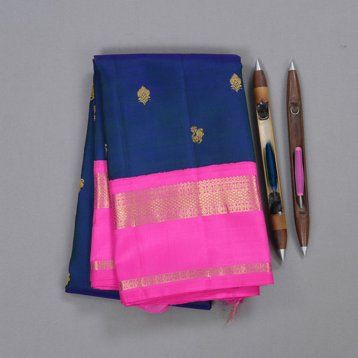 Hayagrivas Handloom Peacock Blue With Pink Kanjivaram Silk Saree BBD673H2-9