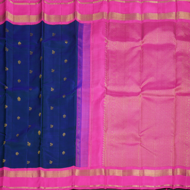 Hayagrivas Handloom Peacock Blue With Pink Kanjivaram Silk Saree BBD673H2-9