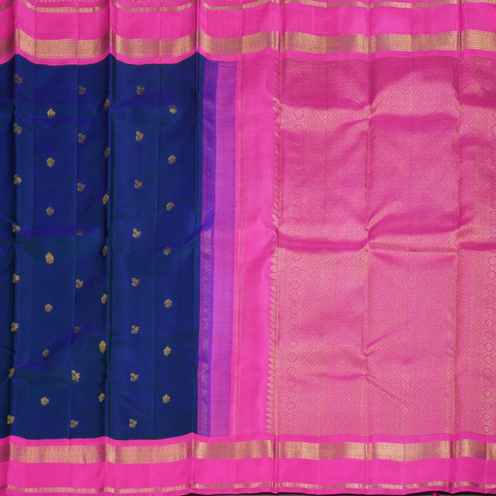 Hayagrivas Handloom Peacock Blue With Pink Kanjivaram Silk Saree BBD673H2-9