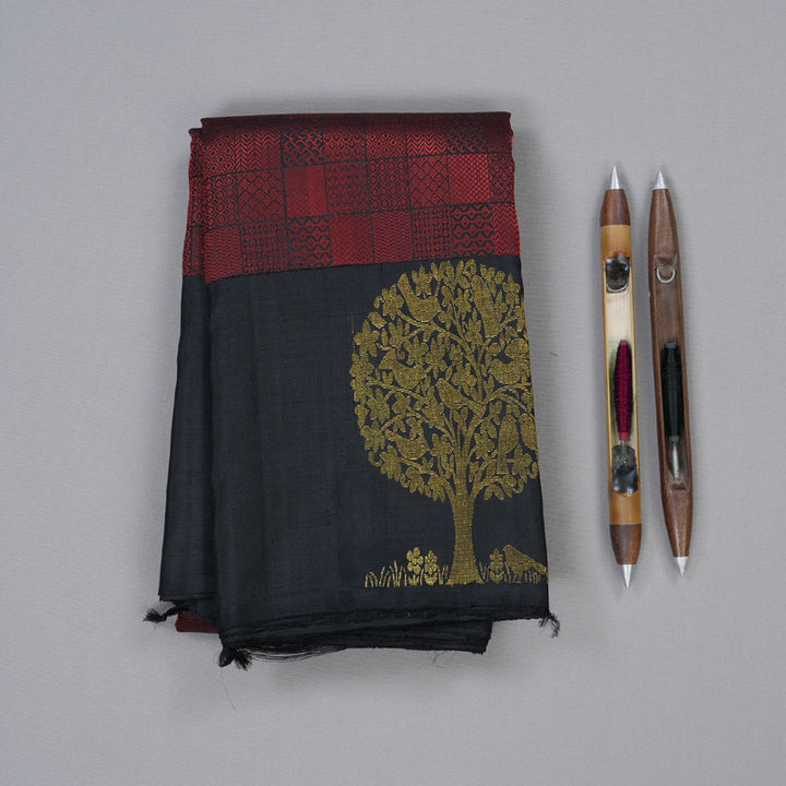 Hayagrivas Wine Maroon Handloom Kanjivaram Silk Saree with Plum Purple Border KBE302E6-1