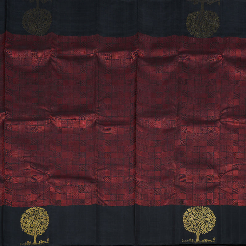 Hayagrivas Wine Maroon Handloom Kanjivaram Silk Saree with Plum Purple Border KBE302E6-1