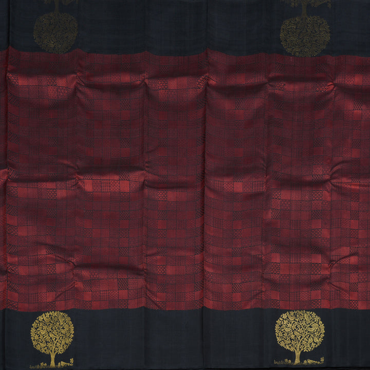Hayagrivas Wine Maroon Handloom Kanjivaram Silk Saree with Plum Purple Border KBE302E6-1