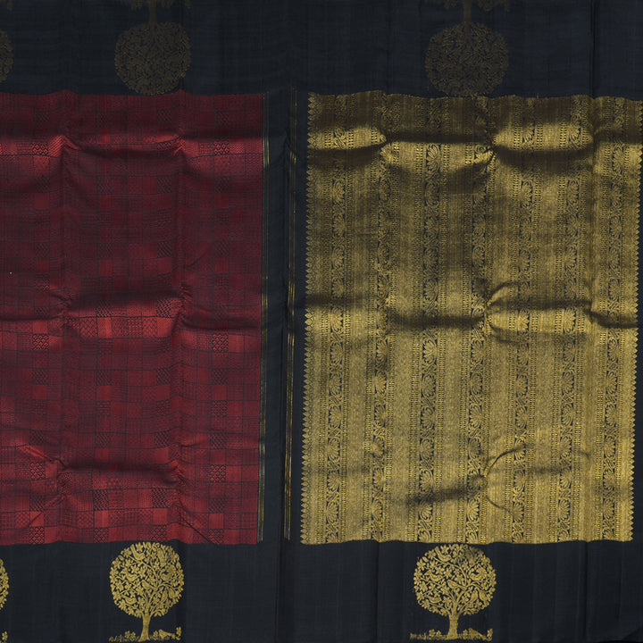 Hayagrivas Wine Maroon Handloom Kanjivaram Silk Saree with Plum Purple Border KBE302E6-1
