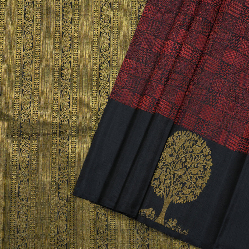 Hayagrivas Wine Maroon Handloom Kanjivaram Silk Saree with Plum Purple Border KBE302E6-1