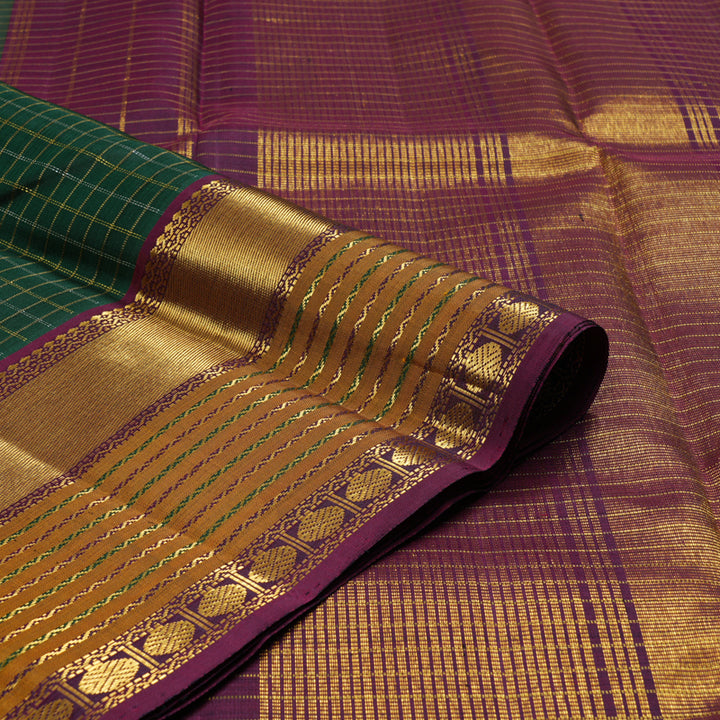 Hayagrivas Bottle Green Handloom Kanjivaram Silk Saree with Wine Maroon With Honey Mustard Border BBD678H2-1