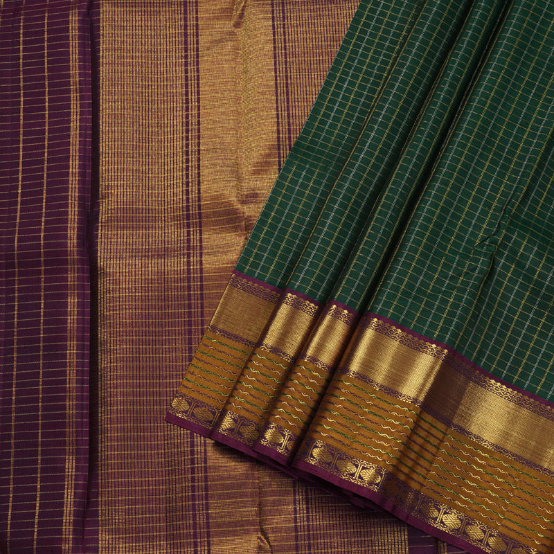 Hayagrivas Bottle Green Handloom Kanjivaram Silk Saree with Wine Maroon With Honey Mustard Border BBD678H2-1