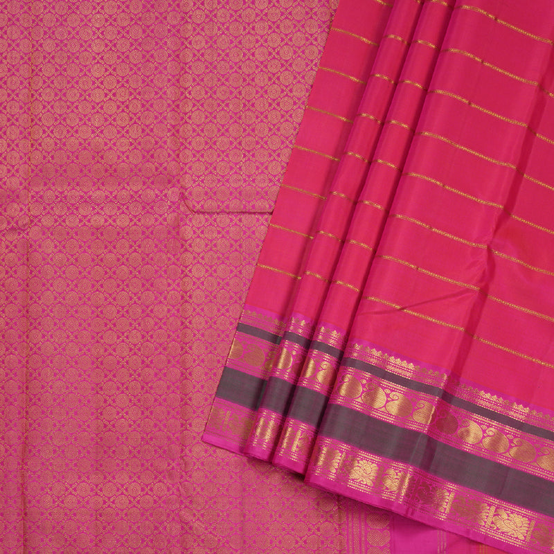 Hayagrivas Orangish Pink Kanjivaram Silk Saree with Pink Border BBD679H1-1