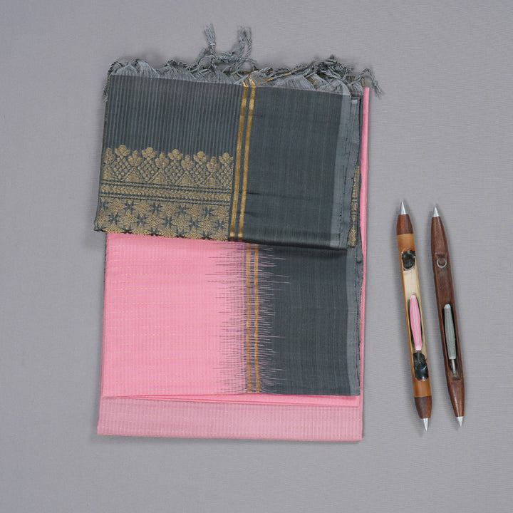 Hayagrivas Light Pink Soft Silk Saree with Grey Border BBD67D1-1