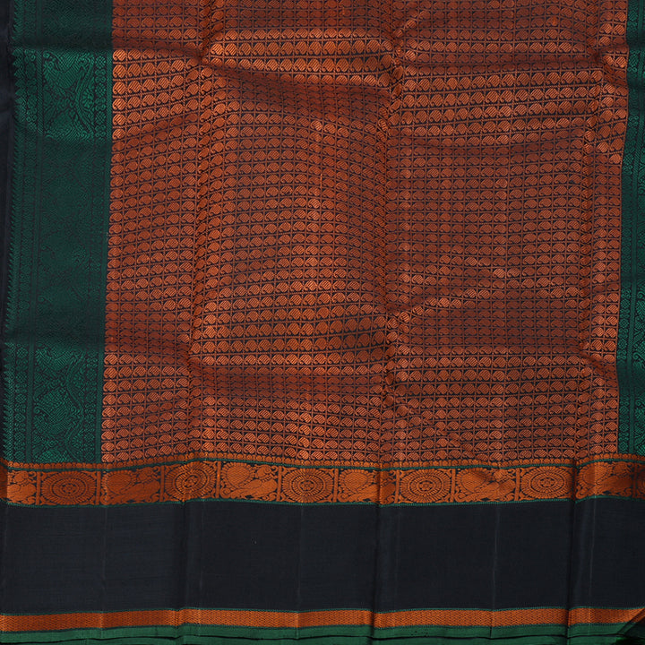 Hayagrivas Bottle Green Handloom Kanjivaram Silk Saree with Black Border BBD682H10-1