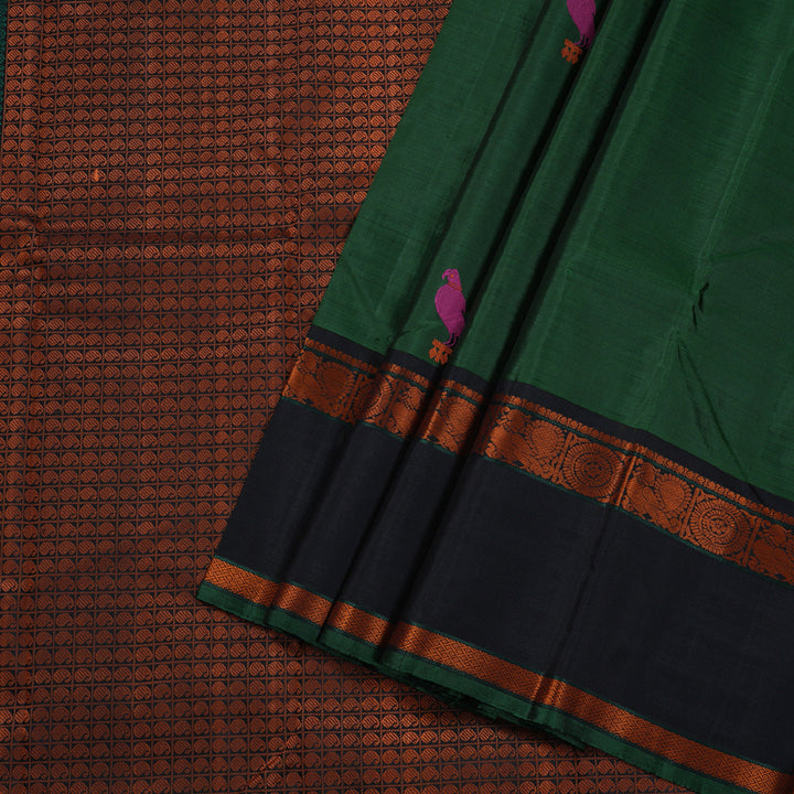 Hayagrivas Bottle Green Handloom Kanjivaram Silk Saree with Black Border BBD682H10-1